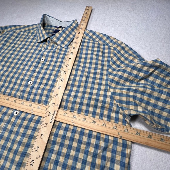 Tommy Bahama Button Up Shirt Mens Large Blue Yellow Gingham Cotton Silk Blend - Picture 8 of 9